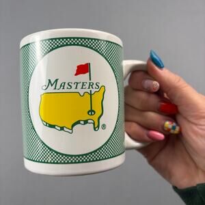 Masters Tournament Golf Coffee Mug Green Checkerboard Grid Yellow Map Logo Cup